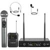 Phenyx Pro Sistema Microfono Wireless UHF Dual PTU-52-1H1B | 1 microfono palmare, 1 bodypack, headset/lavalier, 2 x 30 frequenze, portata 200 ft, canto e karaoke