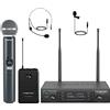 Phenyx Pro Sistema microfono wireless professionali doppi con PTU-71-1H1B | bodypack e da bavero, scansione automatica, 2x100 frequenze UHF, portata di 328 piedi per canto, karaoke