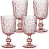 Tebery Set di 4 calici da vino in vetro rosa, vintage, da 10 once, bicchieri colorati con stelo in vetro, design goffrato per acqua, succhi di frutta, vino, birra e cocktail