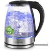 LEHMANN Bollitore Elettrico in Vetro Borosilicato, 2 Litri, 2200 W, Illuminazione LED Blu, Spegnimento Automatico e Protezione dal Surriscaldamento, Base Girevole 360°, Senza BPA, Trasparente