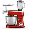 RoyaltyLine ROBOT DA CUCINA IMPASTATRICE PLANETARIA 3 IN 1 TRITACARNE FRULLATORE 2100W 7,5 L (rosso)