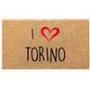 Social Crazy Tappeto zerbino personalizzato - i love torino - cocco naturale ideale per ingressi (Cocco naturale, 40x60 cm)