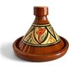 ARTIGIANATO VULCANO Tajine Marocchina in Terracotta Smaltata Ø 27 cm, Pentola Tajine Artigianale Dipinta a Mano, Coperchio Conico, Smalto Privo di Piombo, con Istruzioni e Ricette Tipiche