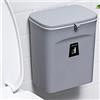 Xingfx Pattumiera sospesa da 9 l con coperchio scorrevole, montaggio a parete o sotto il lavandino, con gancio e raschietto, per cucina e bagno (grigio)