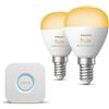 Philips Hue Kit di avviamento - E14 - con 2 Lampadine LED a Sfera - Luce da bianca calda a bianca fredda - Include Hue Bridge - Hue White Ambiance