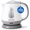 Aigostar Bollitore Elettrico Piccolo, Filtro Anticalcare, Bianco Grigio | 1 Litro, 1100W, Senza BPA, Mini Electric Kettle da Viaggio Portatile, Bollitura Rapida, Spegnimento Auto, Facile da Pulire