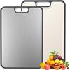 Ligtmor Tagliere in acciaio inox al titanio, 2 in 1, doppio lato, in titanio e paglia di grano, antiscivolo e durevole, sicuro per alimenti, per verdure, frutta e carne