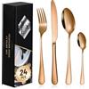 Bizcasa Set di Posate per 6 persone, 24 Pezzi,in Acciaio Inox,6 Forchette,6 Cucchiai,6 Coltelli,6 Cucchiaini da tè,Lavabili in Lavastoviglie,2.5mm,Finitura Lucida a Specchio (Oro rosa)