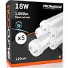 Eurocali Tubo LED 120 cm 18W in VETRO 1850 lumen Bianco Naturale 4000K - Sostituzione Neon T8 - Pacco da 5 tubi