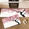 Generic Tappeto da cucina Romantico In Stile Giapponese 2 pezzi, tappetini da cucina Albero Di Ciliegio In Fiore Petali Antiscivolo, Rosa Tappeto Resistente alle macchie, per Corridoio 50x80cm+50x180cm
