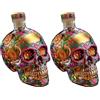 SpirWoRchlan Decanter a forma di teschio gotico, decanter in vetro dipinto con design floreale, decanter decorativo per casa, bar, feste di Halloween, giorno dei morti, 2 pezzi