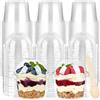 LATERN 50 Pezzi Coppette da Dessert in Plastica con Coperchi a Cupola, 270ml Coppette Rotonde da Portata Riutilizzabile per Parfait e Antipasti con Cucchiaini in Legno per Dessert Budini Mousse Feste