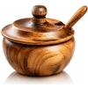 The Great Indian Bazaar Zuccheriera e cucchiaio in legno rustico fatto a mano con coperchio a bocca larga barattolo per caramelle porta spezie condimento noci ciotola da portata pentola sale spezie erbe foglie sfuse