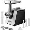 Twinzee - Tritacarne Elettrico 1500W - Nero - 3 Lame e 3 Ugelli | Per Carne e Salsiccia · 3/5/7 mm · Funzione Reverse · Protezione Surriscaldamento · Facile da Pulire · Leggero