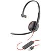 PLT Poly Blackwire 3210, Cuffia Monoaurale Cablata con Connessione USB-A e USB-C, Cuscinetto in Similpelle, Riduzione del Rumore e dell'Eco, Comandi sul Cavo, Compatibile con Windows 10, 11 e macOS, Nero
