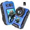 SPUNALP Macchina fotografica subacquea 4K 64MP 33FT impermeabile della macchina | Doppio schermo, zoom 16x, messa a fuoco automatica, galleggiante, batteria da 1500 mAh, luce di riempimento