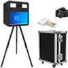 JIAQINMOTD Macchina fotografica portatile DSLR con touch screen da 21,5 (nero, cabina | Mini PC integrato, altezza regolabile, luce di riempimento, custodia da volo, foto a specchio per eventi di festa di nozze