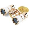 Generic Binocolo vintage per occhiali da opera, 3 x 25, mini binocolo con catena, compatto e leggero, per concerti musicali, teatro lirico (bianco)