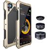 JIAN YA NA - Custodia per iPhone X, Ultra Sottile, Leggera, Antiurto, in Lega di Alluminio e Gel di silice, con 3 obiettivi Professionali per Fotocamera grandangolare