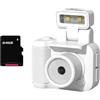 Giwnhvx Fotocamera con stile mini SLR con sensore CMOS da 64 GB, flash integrato e stazione di ricarica portatile. Videoregistratore DV 1080P con display LCD B.