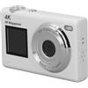 Generic Fotocamera per Vlogging 4K, Schermo Frontale da 1,4 Pollici Zoom Digitale 16X Fotocamera Compatta Punta e Scatta Filtri di Bellezza per i Viaggi (WHITE)
