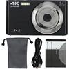 plplaaoo Fotocamera con zoom digitale 16X, fotocamera HD 4K 44MP resistente alle vibrazioni con schermo da 2,8 pollici, custodia in plastica argentata per appassionati di fotografia, facile (Nero)