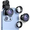 Generic Kit di obiettivi 3 in 1 con clip per fotocamera del telefono, obiettivo fisheye 198° + obiettivo grandangolare 100° + obiettivo macro, attacco universale per cellulare, compatibile con iPhone, Samsung
