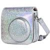 JXE - Custodia protettiva per fotocamera in pelle PU con glitter per Polaroid Fujifilm Instax Mini 9 8 8+-Crystal Silver