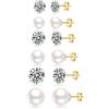 Senteria Orecchini a perno in argento Sterling 925 con perle | Piccoli orecchini a perno con perle, leggeri, lucidi, da donna, 6 paia, 3-10 mm