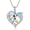 ALBERTBAND Collana personalizzata delfino a forma di cuore con 2-8 nomi con ciondolo inciso Birthstone per le donne Collana con promessa di famiglia per gioielli di San Valentino