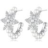 QUKE Women 925 Sterling Silver CZ Crystal Snowflake Shape Pierced Stud Earrings For Women Girls