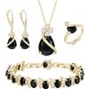 EVER FAITH Set di 4 gioielli con trifoglio a forma di pera, zirconia cubica, orecchini da tennis, set di anelli, gioielli formali, regalo per le donne