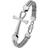 Flongo Bracciale da uomo con croce Ankh: bracciale in acciaio inossidabile, catena intrecciata a doppia fila Rock Hip Hop Biker - regalo uomo compleanno festa del papà