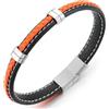 COOLSTEELANDBEYOND Bracciale da Uomo in Pelle Intrecciata Nero e Arancione con Cuciture a Contrasto, Gioiello Nordico Sportivo con Chiusura in Acciaio, Regalo Moderno e Maschile per Lui