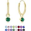 DTPsilver Orecchini Cerchietti Argento 925 Placcati Oro 24K con Brillantini Punto Luce di Cristallii Colorati - Orecchini Pendenti Oro Anallergici per Pelli Sensibili - Cerchi Dorati Eleganti - Diametro 12 mm