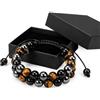 VIVIZEN Bracciale per Uomini con Tripla Protezione, Bracciale in Cristalli di Guarigione Occhio di Tigra, Ematite e Ossidiana, Regolabile e Ideale come Regalo