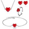 HCMA 925 argento semplice cuore rosso set di 4 pezzi collana + orecchini + anello + braccialetto per set di gioielli da donna set di gioielli da sposa regalo per ragazza