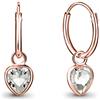 DTPsilver Orecchini a Cerchio Argento 925 Placcati Oro Rosa18K con Brillantini di Cristallo Colorati - Orecchini Cuore Oro - Pendenti Anallergici per Pelli Sensibili - Spessore : 1.2 mm - Diametro: 12 mm