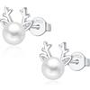 Glintara Orecchini a perno in argento 925 Natale, in argento Sterling 925, con fiocco di neve, con alce e perle ipoallergeniche, per dormire, Natale, per ragazze