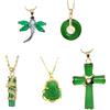 JHJEWH Set di 5 collane con ciondolo a forma di Buddha in giada verde, collana portafortuna da donna, collana con ciondolo rotondo a forma di croce, drago, libellula, gioielli regalo per donne
