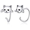 Qings Orecchini Gatto Donna Argento 925, Bambini Gioielli,impatici orecchini a forma di gatto, Regalo di Compleanno Donna, Ragazza di Orecchini