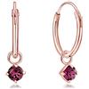DTPsilver Orecchini a Cerchio con Punto Luce di Cristallo - Orecchini Pendenti Donna Argento 925 Placcati Oro Rosa 18K con Brillantini Colorati - Classici Eleganti Ipoallergenici - Diametro: 12 mm