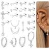 MILACOLATO Set 21 Orecchini Acciaio Chirurgico Piercing Helix Donna | Piercing Orecchio Orecchini Anallergici Flat Back Donna Piercing Helix Trago Ipoallergenica Multi Piercings Oro e Argento