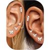 JeryWe Set Orecchini Donna Acciaio Inossidabile Piercing Orecchio Orecchini Anallergici Donna 4 Paia Con 2 Catene Helix Piercing Trago Oro/Argento