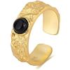 WLLDDDIU Anello in Argento Sterling 925 Placcato Oro Larghezza Lamina di Latta Irregolare Intarsiato Onice Nero Anelli Aperti Regolabili Gioielli Regali per Ragazzo Ragazza Uomo Donna Anelli Do