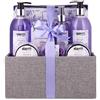 BRUBAKER Set beauty da bagno e doccia lavanda & menta - Set regalo in 12 pezzi in un cestino di juta decorativo