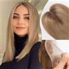 HAIRCUBE Capelli veri da donna, capelli umani, senza riga laterale, 4 x 5,5 pollici, base da 12 pollici, marrone chiaro, salviettine per capelli da donna con radici grigie
