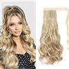 Cybelleza 50cm Coda Finta Capelli Extension Ricci Coda di Cavallo Extension Coda Capelli Sintetici Ondulati Naturali Lunghi Ponytail Wrap Around Posticci Mossi, Bleach Blonde&Sandy Blonde