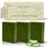 GREEN FADEL Sapone di Aleppo Luxury Aloe Vera, Olio d'Oliva, 3 x ca. 100 g | Sapone all'olio d'oliva, naturale, fatto a mano, con olio di alloro, per viso, corpo e mani, senza plastica