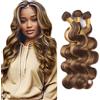 Creuost 30 32 34 Inch #4/27 Highlight Blonde Bundles Uman Hair Extension Body Wave Brasiliano Extension Capelli Unprocessed Brazilian Virgin Hair Weave 3 Bundles Total 300g For Waman